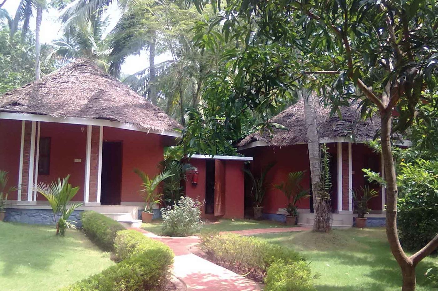 Traditional Thatched Panchakarma Cottages Set In The Gardens